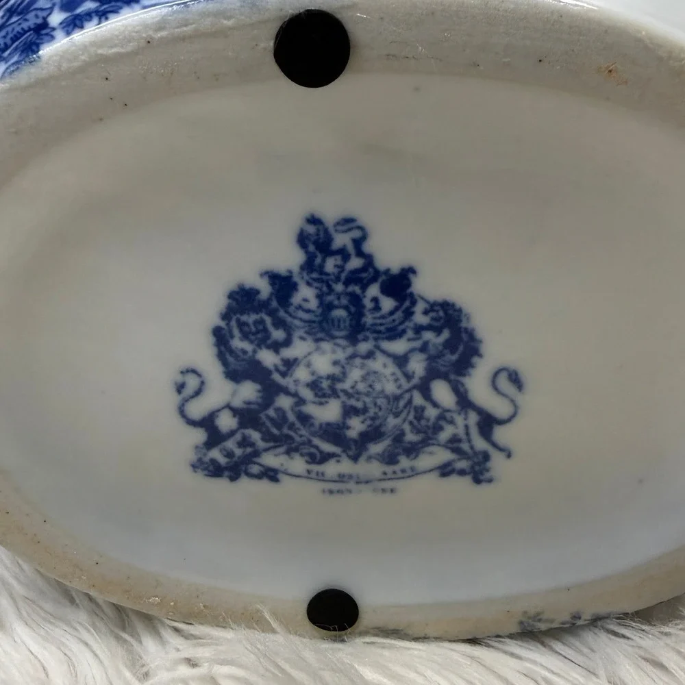 Blue and White Ironstone Transferware Scalloped Rim Bowl Pastoral Scene Vintage